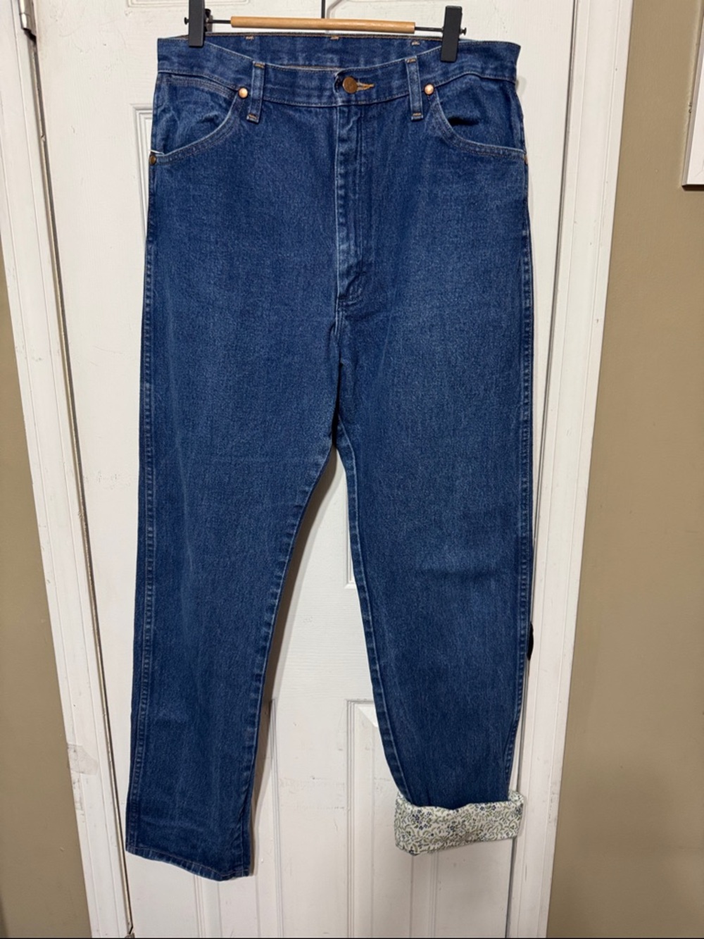 Wrangler Blue Relaxed Jeans Floral Cuff Option Size 13 X 34